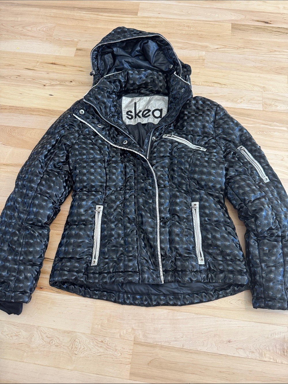 Skea Women's Black Hologram Puffer Down Jacket Coat-Ski-Winter-4
